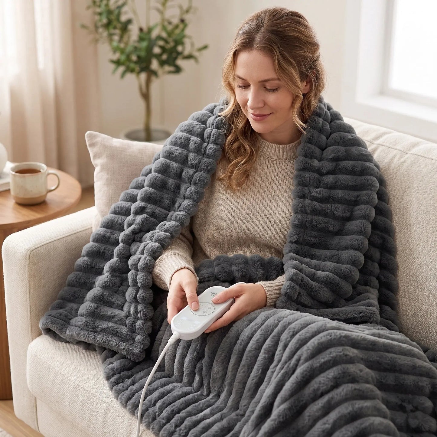 Royal Comfort Thermolux Heated Stripe Faux Fleece Throw Myzenhome