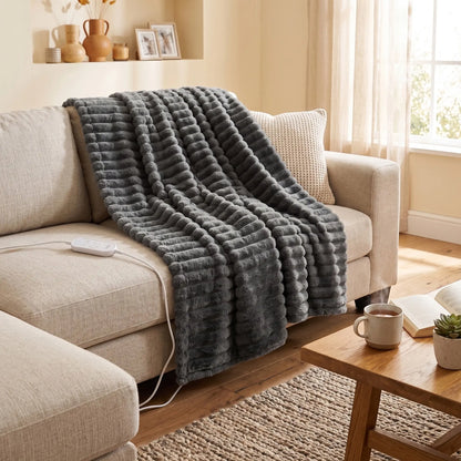 Royal Comfort Thermolux Heated Stripe Faux Fleece Throw Myzenhome