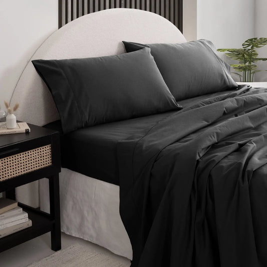 Royal Comfort Vintage Wash 100% Cotton Sheet Set Fitted Flat Sheet Pillowcases - Myzenhome