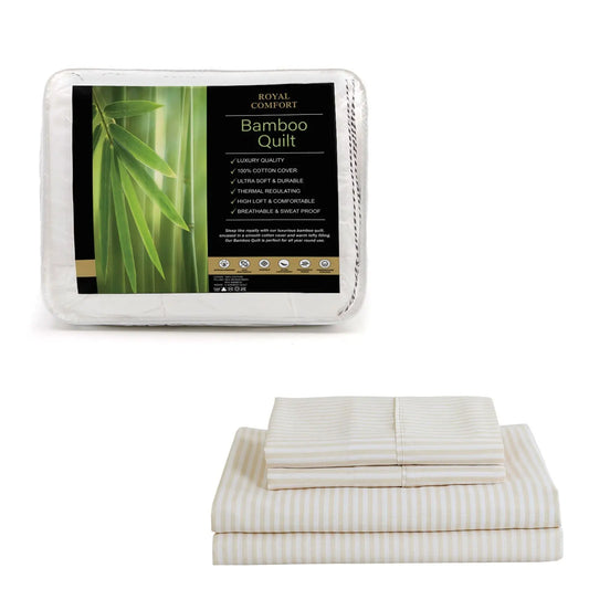 Royal comfort bed set striped linen quilt cover set and 1 x 350gsm bamboo quilt Royal Comfort