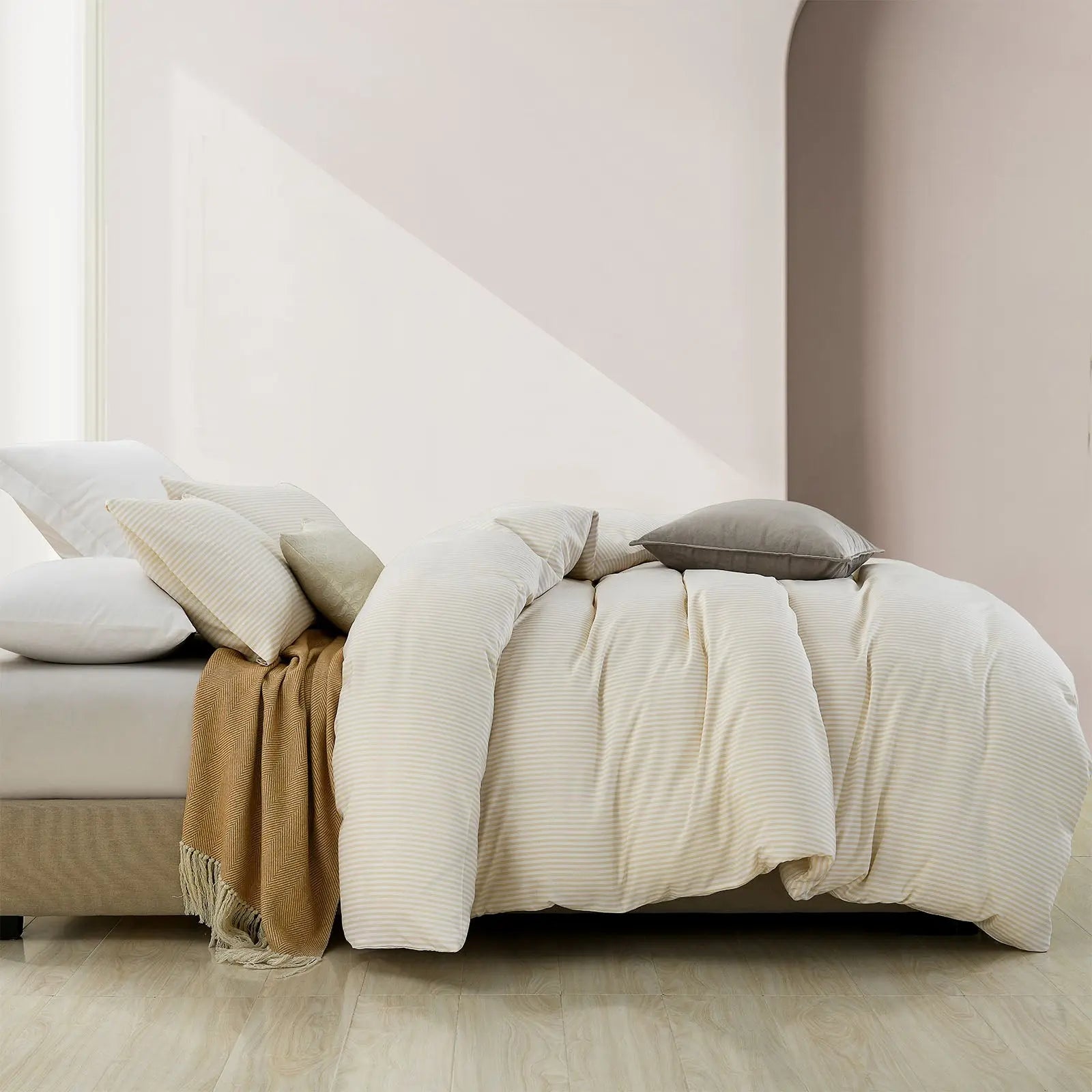 Royal comfort luxury striped linen quilt cover set soft touch premium bedding Royal Comfort