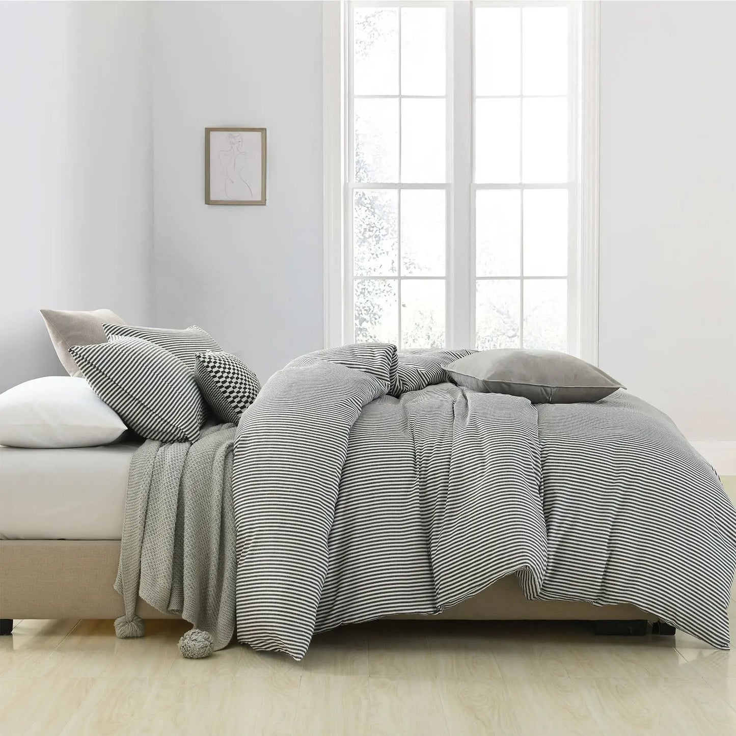 Royal comfort luxury striped linen quilt cover set soft touch premium bedding Royal Comfort