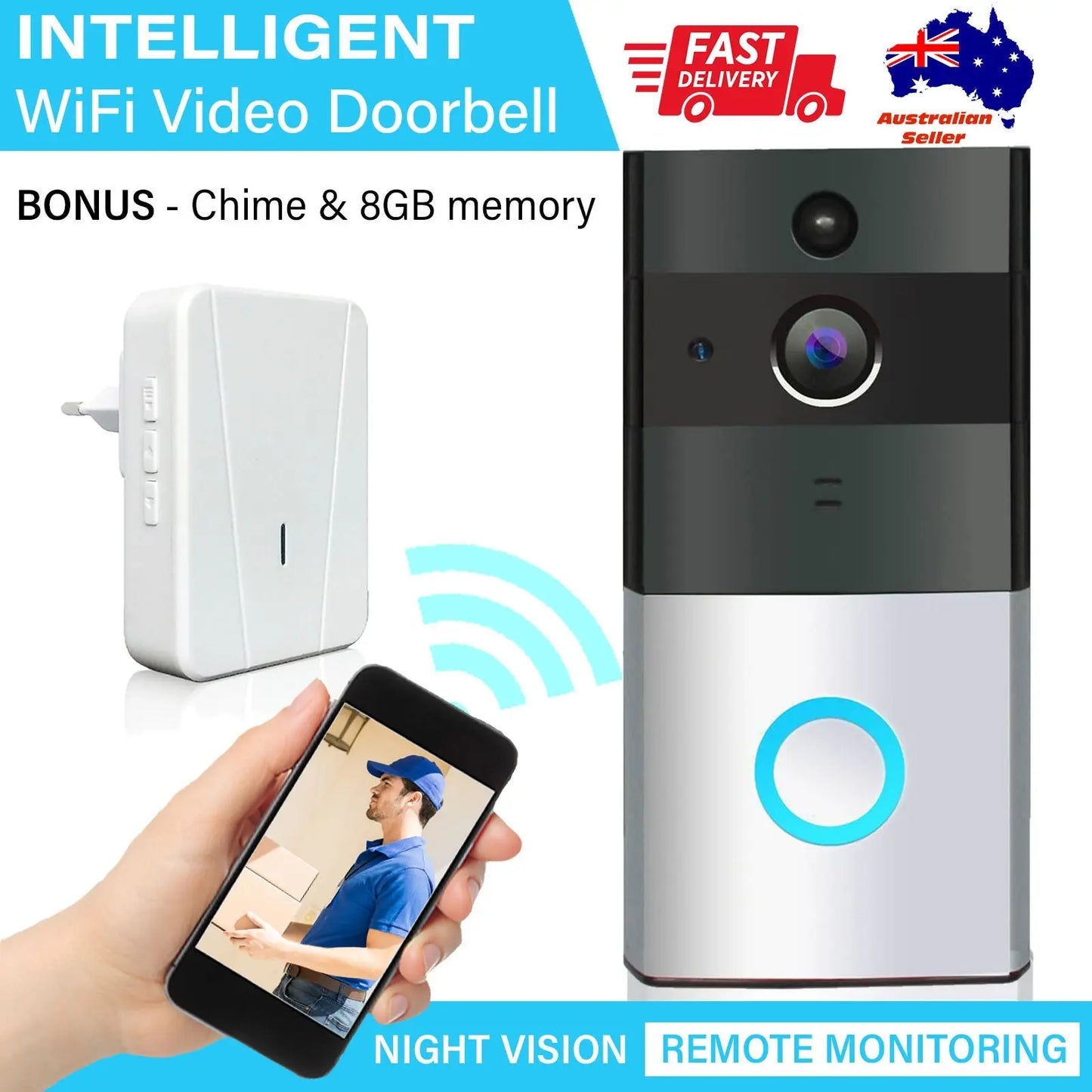 Safe Zone Wireless Video Doorbell Camera 8GB Smart Remote Control Intercom WiFi - Myzenhome