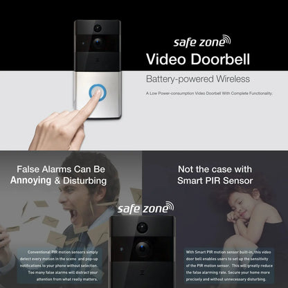 Safe Zone Wireless Video Doorbell Camera 8GB Smart Remote Control Intercom WiFi - Myzenhome