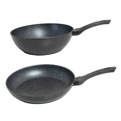 StoneChef 2 Piece Set 1 x Frypan 28cm 1 x Wok Pan 28cm Kitchen Grey Handle - Myzenhome