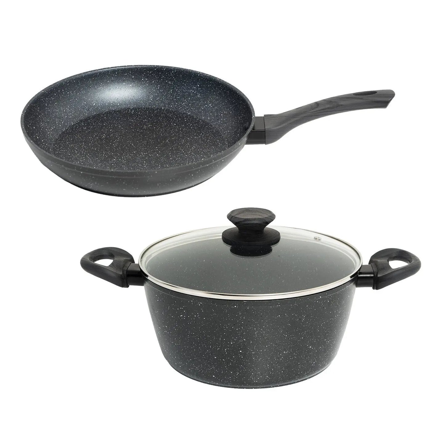 StoneChef 2 Piece Set Frypan 24cm + Casserole 24cm Cookware Grey Handle - Myzenhome