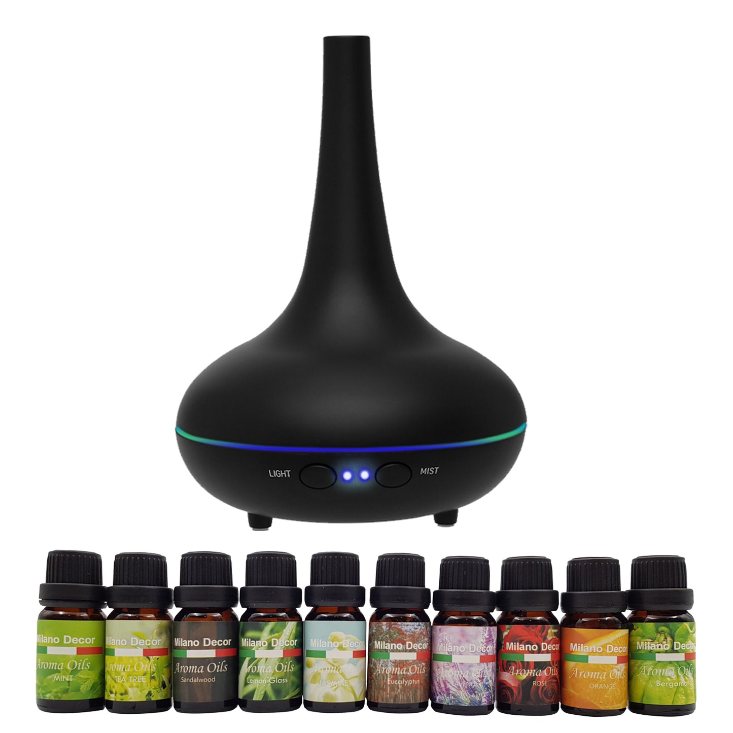 Milano Aroma Diffuser Set With 10 Pack Diffuser Oils Humidifier Aromatherapy - Myzenhome