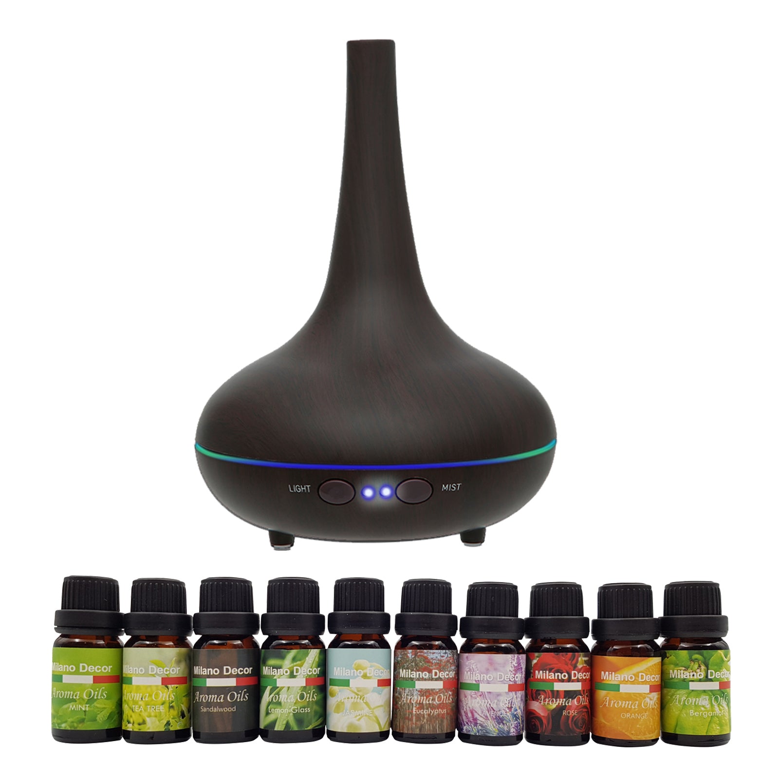 Milano Aroma Diffuser Set With 10 Pack Diffuser Oils Humidifier Aromatherapy - Myzenhome