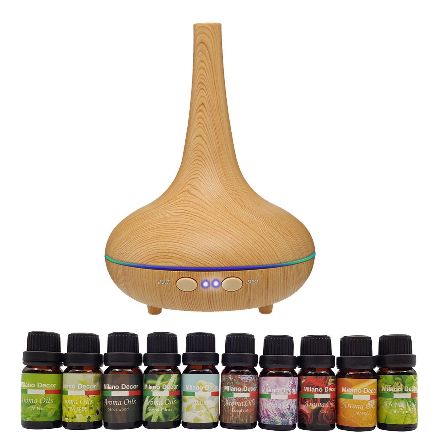 Milano Aroma Diffuser Set With 10 Pack Diffuser Oils Humidifier Aromatherapy - Myzenhome