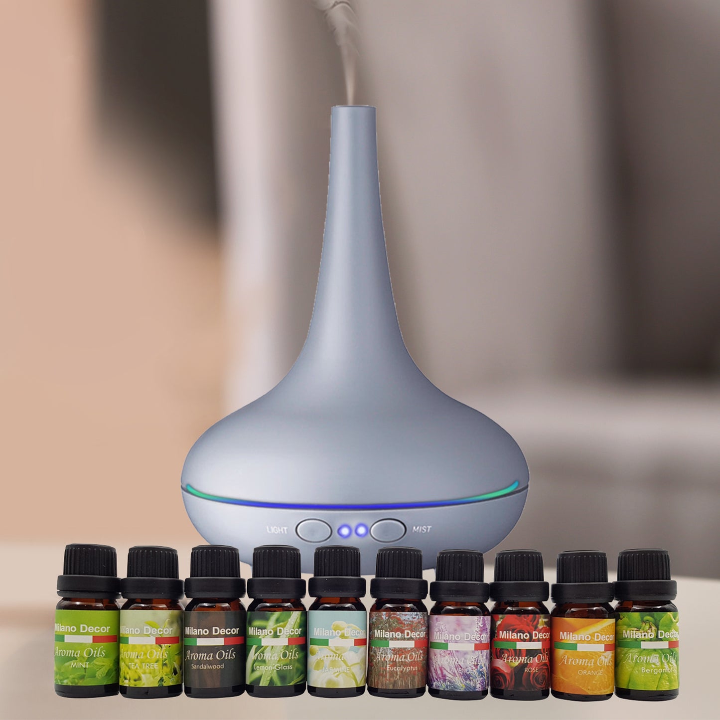 Milano Aroma Diffuser Set With 10 Pack Diffuser Oils Humidifier Aromatherapy - Myzenhome