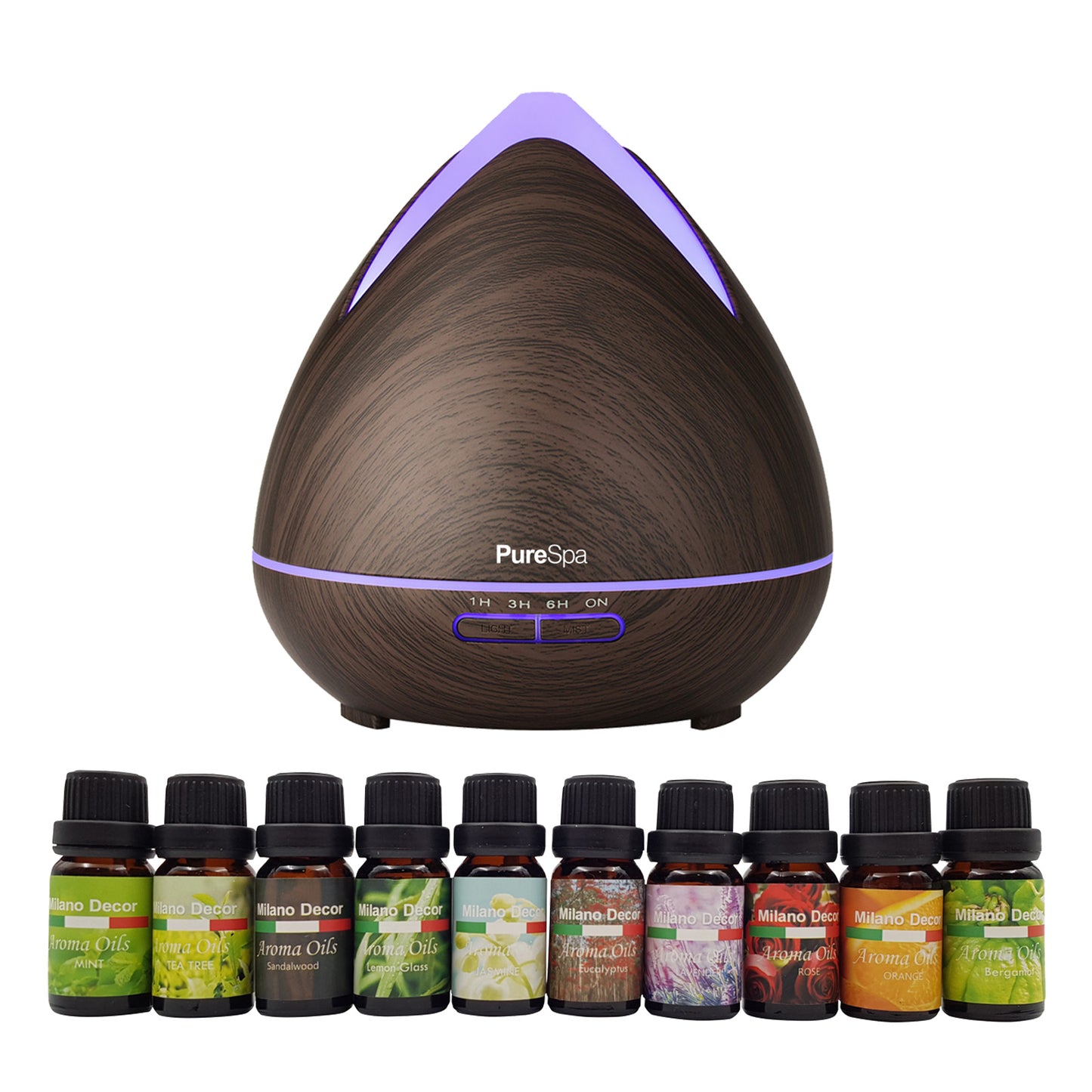 Purespa Diffuser Set With 10 Pack Diffuser Oils Humidifier Aromatherapy - Myzenhome