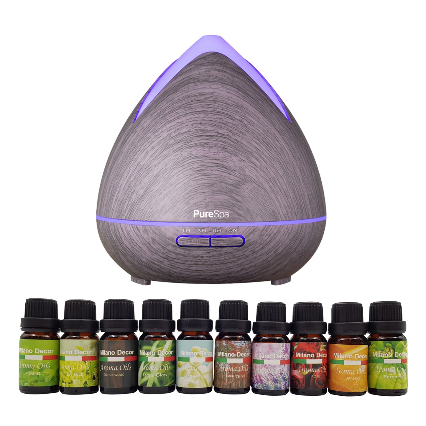 Purespa Diffuser Set With 10 Pack Diffuser Oils Humidifier Aromatherapy - Myzenhome