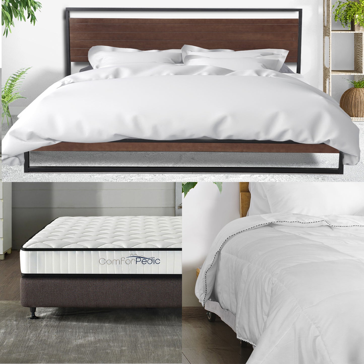 Azure Bed Frame + Comforpedic Mattress + 250GSM Bamboo Quilt Package Deal Set - Myzenhome