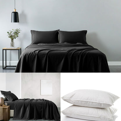 Royal Comfort 100% Cotton Soft Sheet Set And 2 Duck Feather Down Pillows Set - Myzenhome