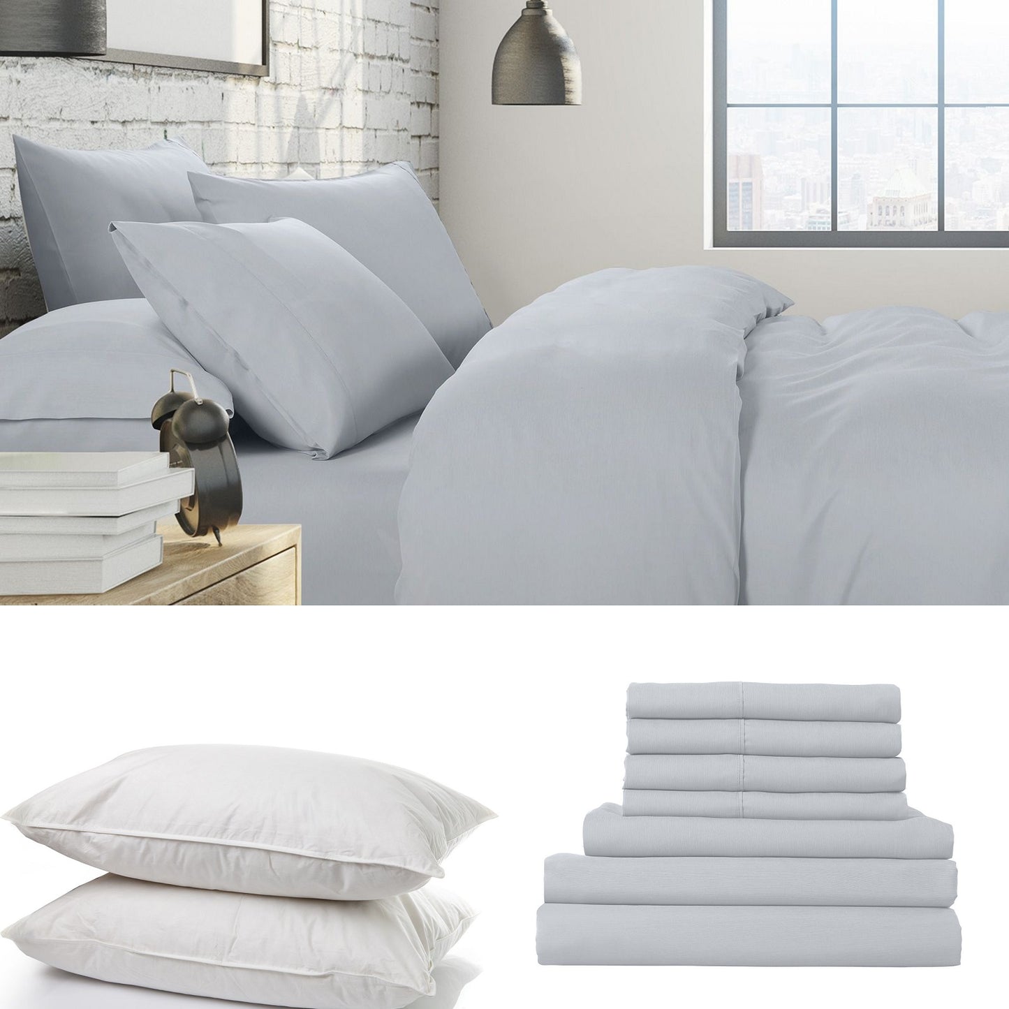 1500 Thread Count 6 Piece Combo And 2 Pack Duck Feather Down Pillows Bedding Set - Myzenhome