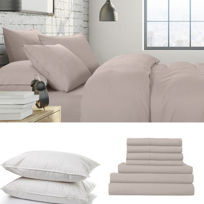 1500 Thread Count 6 Piece Combo And 2 Pack Duck Feather Down Pillows Bedding Set - Myzenhome