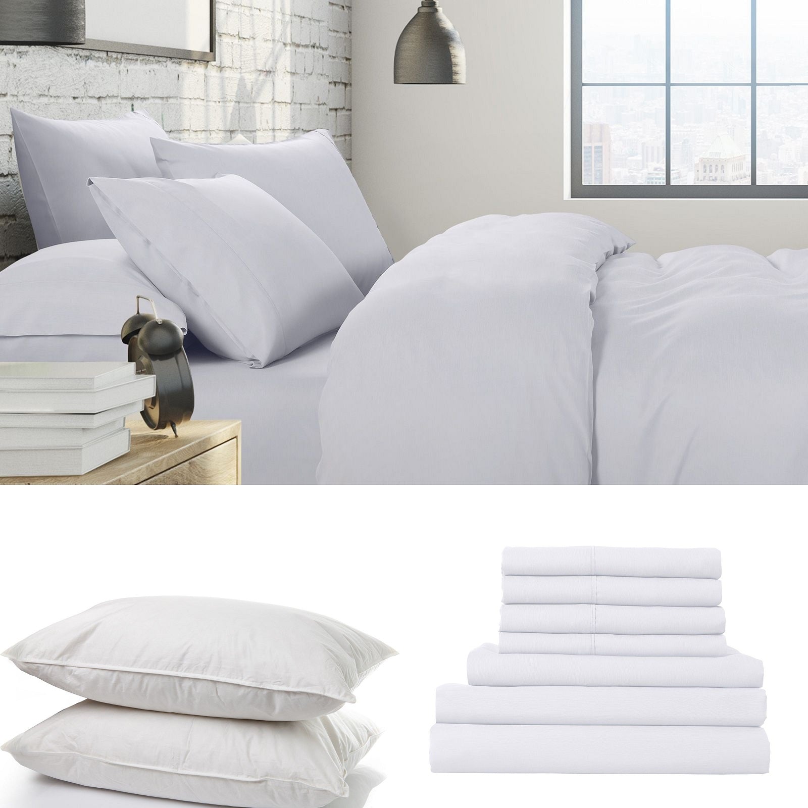 1500 Thread Count 6 Piece Combo And 2 Pack Duck Feather Down Pillows Bedding Set - Myzenhome