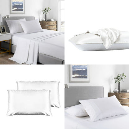 2000 Thread Count 4 Piece Sheet Set And Bonus Twin Pack Satin Pillowcases - Myzenhome