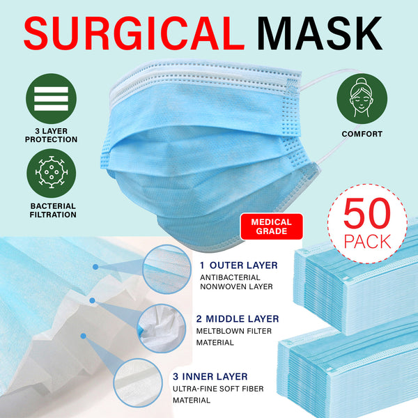 50 Pack x Disposable 3-Ply Design Face Masks For Better Protection
