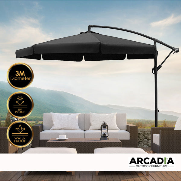 Arcadia Furniture 3M Outdoor Umbrella Cantilever Garden Beach Patio Pool