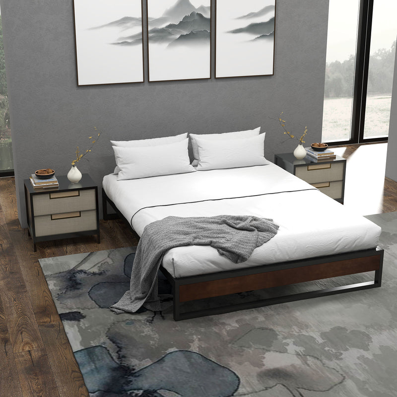 Milano Decor Sorrento Metal Wood Bed Frame Mattress Base Platform Modern