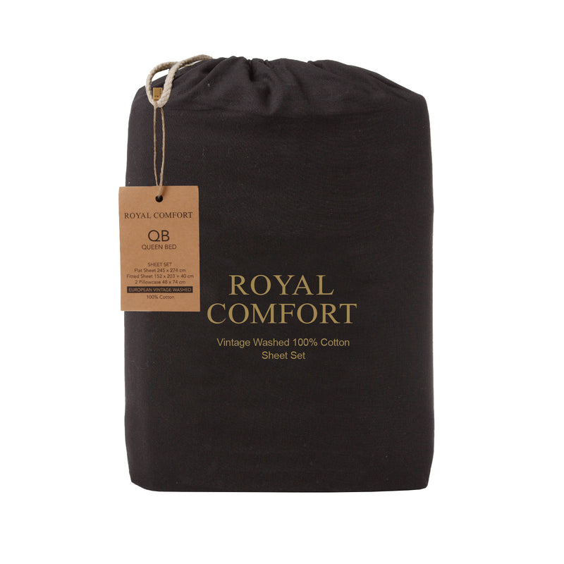 Royal Comfort Vintage Wash 100% Cotton Sheet Set Fitted Flat Sheet Pillowcases
