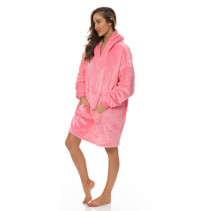 Royal Comfort Snug Hoodie Nightwear Super Soft Reversible Coral Fleece 750GSM
