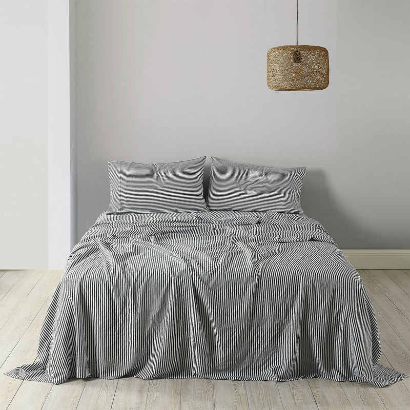 Royal Comfort Stripes Linen Blend Sheet Set Bedding Luxury Breathable Ultra Soft