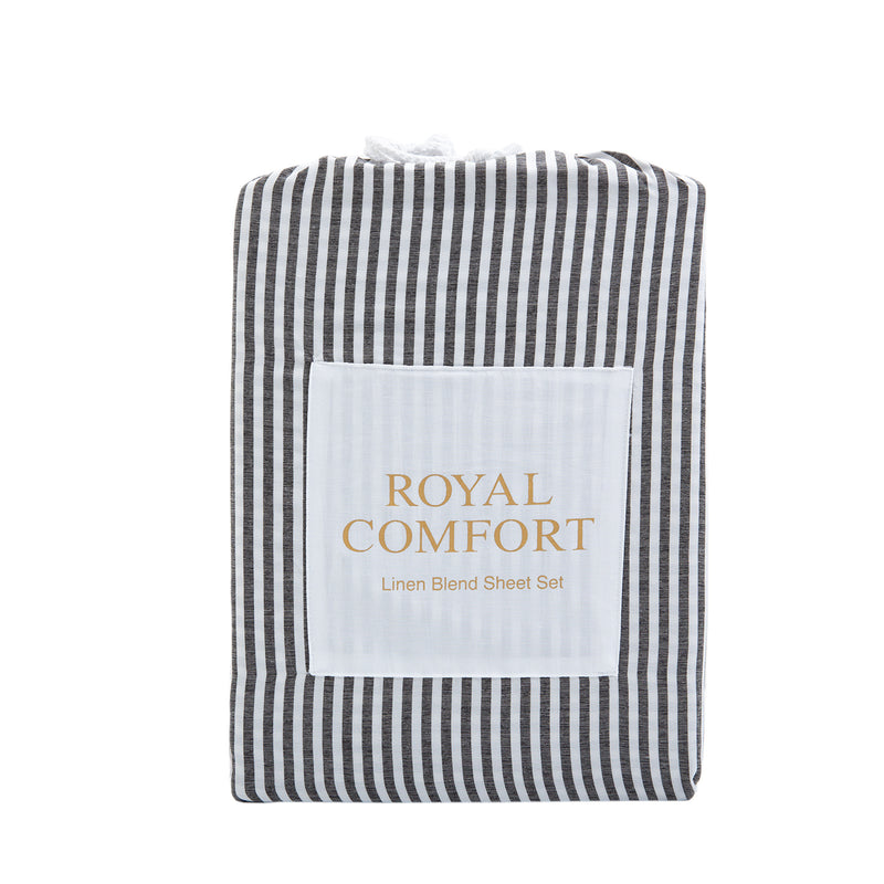 Royal Comfort Stripes Linen Blend Sheet Set Bedding Luxury Breathable Ultra Soft