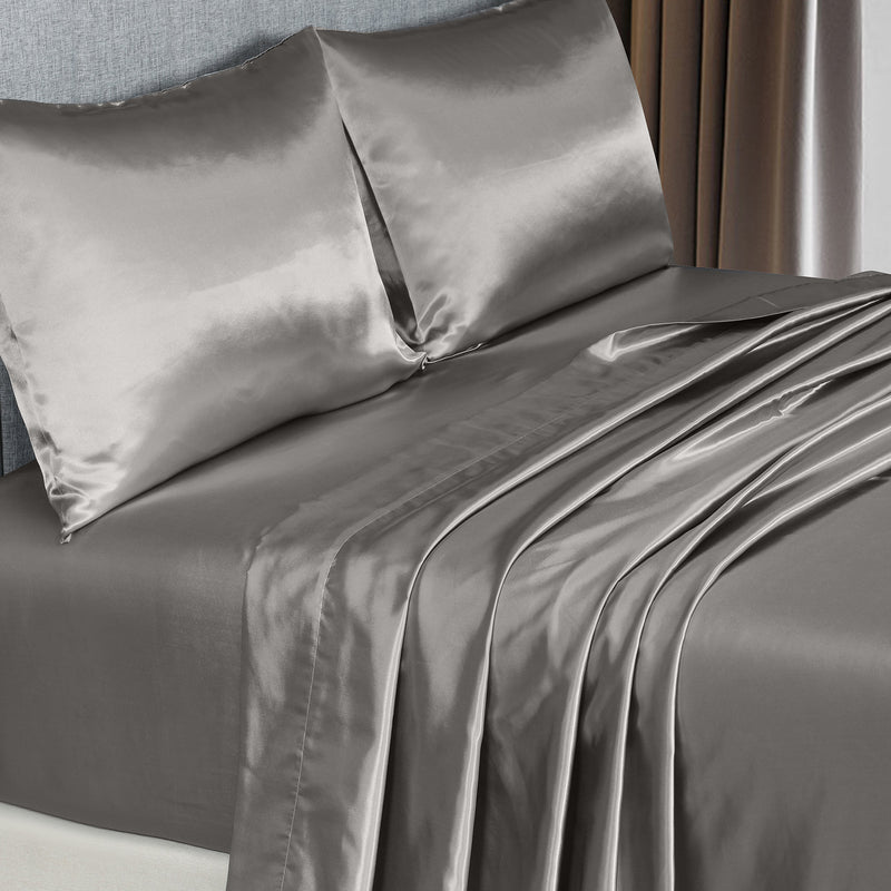 Royal Comfort Satin Sheet Set 4 Piece Fitted Flat Sheet Pillowcases Silky Smooth