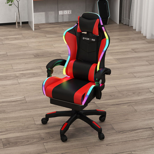 Dyskord Gaming Chair RGB LED Lighting Leg Rest Vibrating Lumbar Support Padded