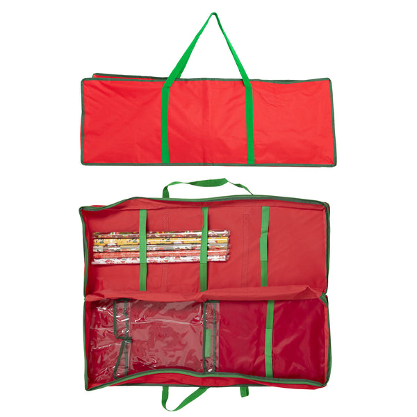 Santa's Helper Printed Christmas Paper Storage Bag With 5 Rolls and Scissors Set