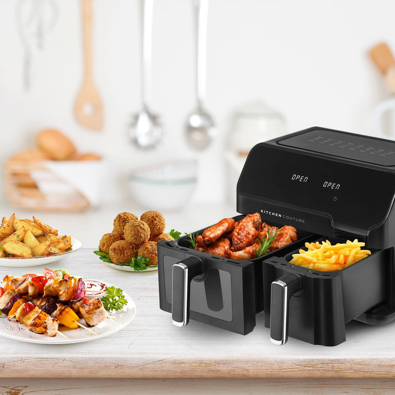Kitchen Couture Flex View Air Fryer Dual Cooking Zones 8 Presets Viewing Window