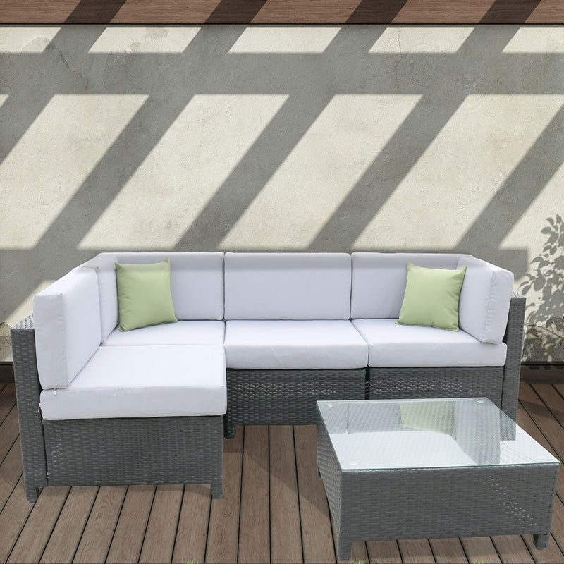 Milano 5 Piece Wicker Rattan Sofa Set Light Grey Outdoor Lounge Patio Set