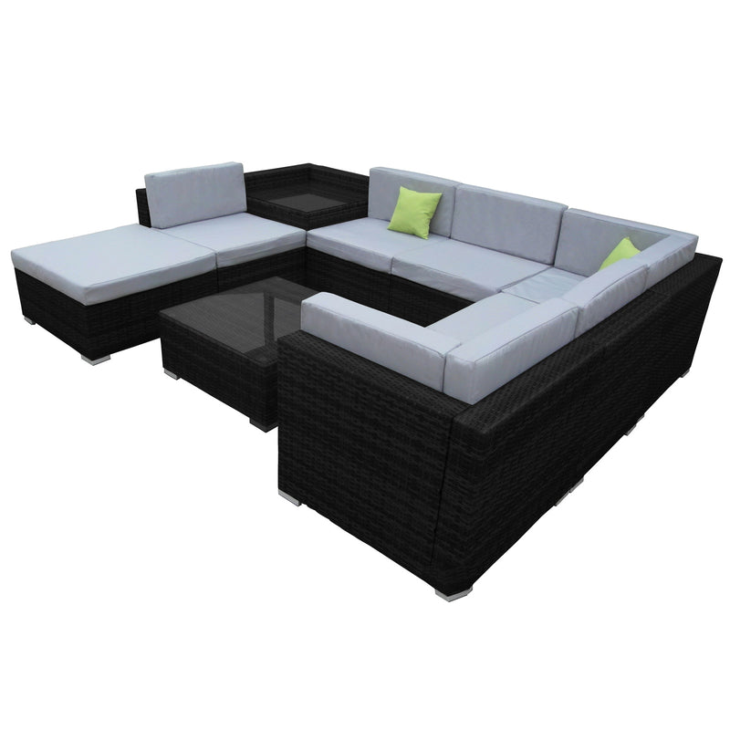 Milano 9 Piece Wicker Rattan Sofa Set Grey Outdoor Lounge Patio Furniture