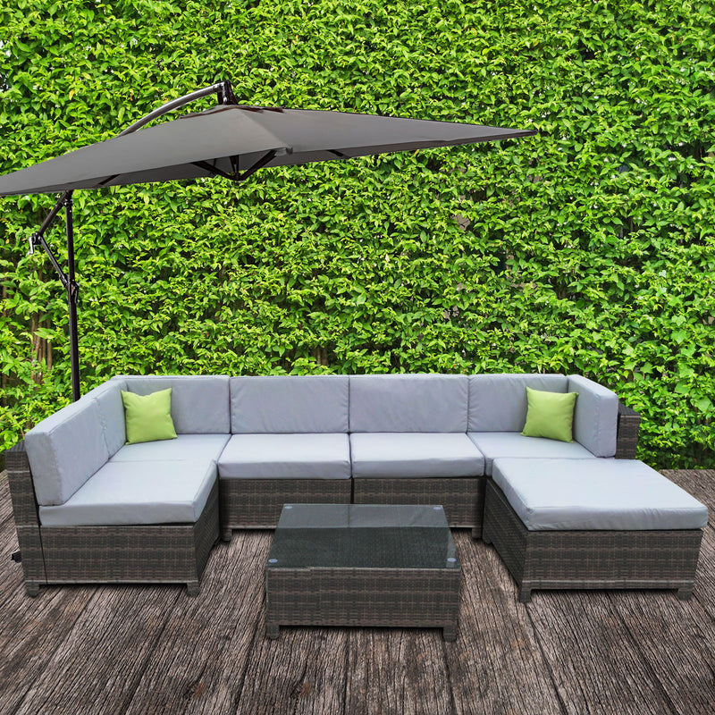 Milano 7 Piece Wicker Rattan Sofa Set Grey Outdoor Lounge Furniture