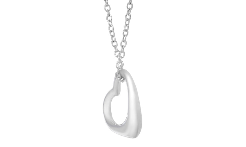 18? Open Heart Pendant Necklace in Rhodium-Plated Brass