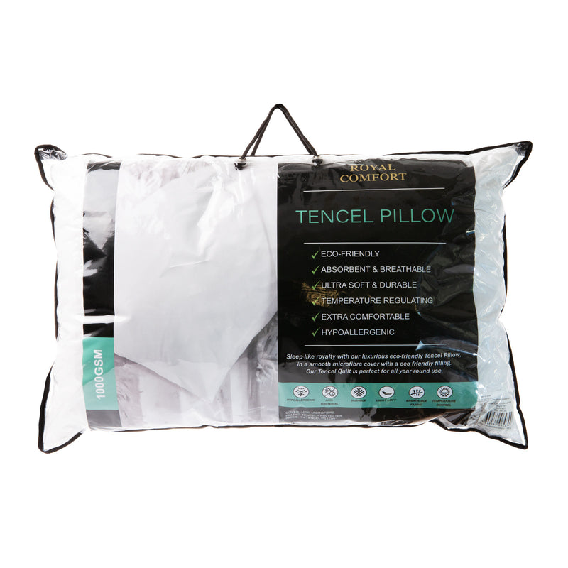 2 x Royal Comfort Tencel Blend Pillows Eco Friendly Breathable Ultra Soft