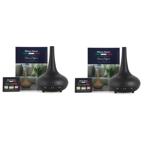 2 x Milano Decor Ultrasonic Aroma Diffusers Humidifier + 6 Diffuser Oils Set