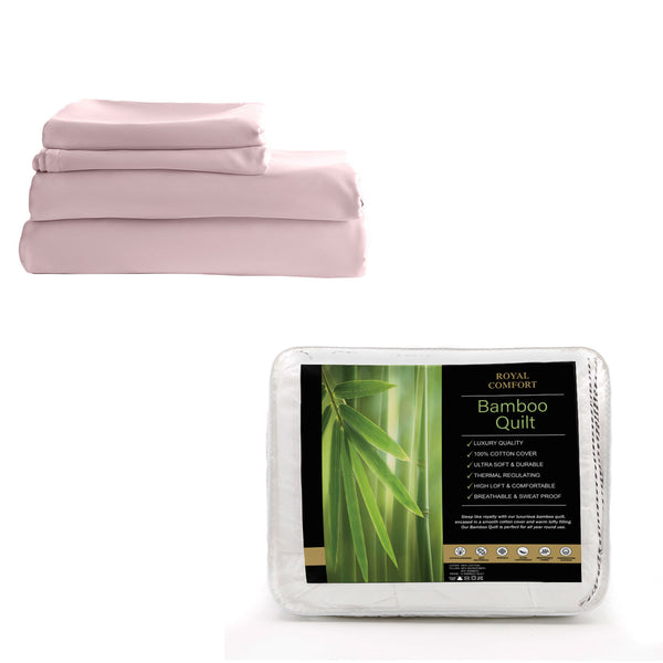 Royal Comfort Bed Set 1 x Bamboo Cotton Balmain Sheet Set And 1 x Bamboo Quilt