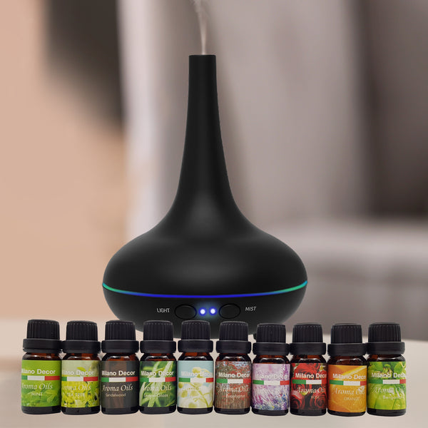 Milano Aroma Diffuser Set With 10 Pack Diffuser Oils Humidifier Aromatherapy